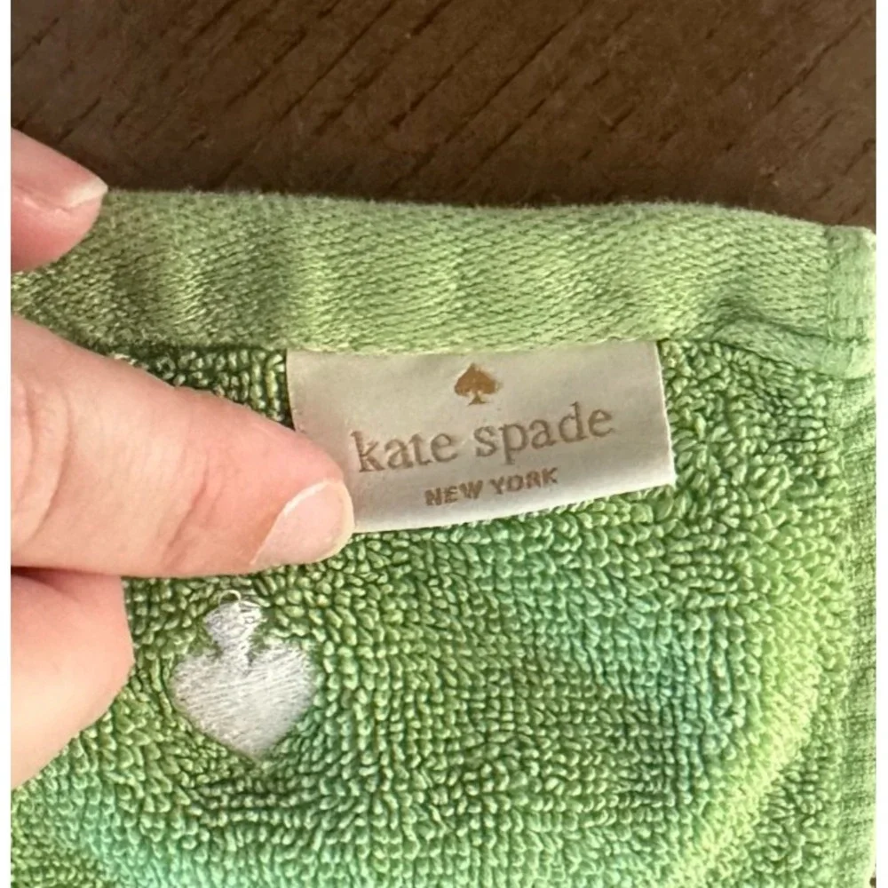 Kate Spade 2 Pcs Bath Washcloths Green Dot Textured 12'' 100% Cotton Logo‎